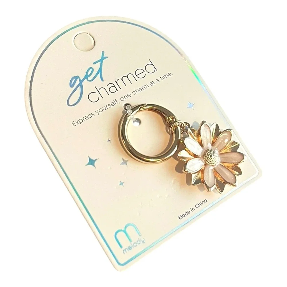 melody Women's Gold Tone Pink Flower Key Chain Bag Charm Key Ring